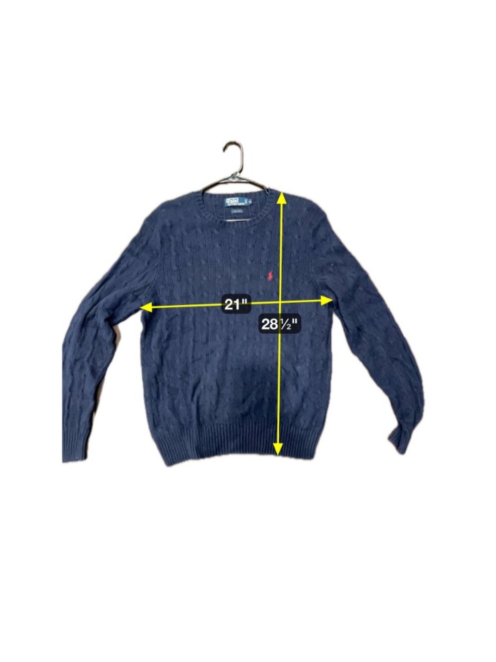 Polo By Ralph Lauren Navy Cable Knit Crewneck Sweater Silk Long Sleeve Sz XL - Picture 7 of 9
